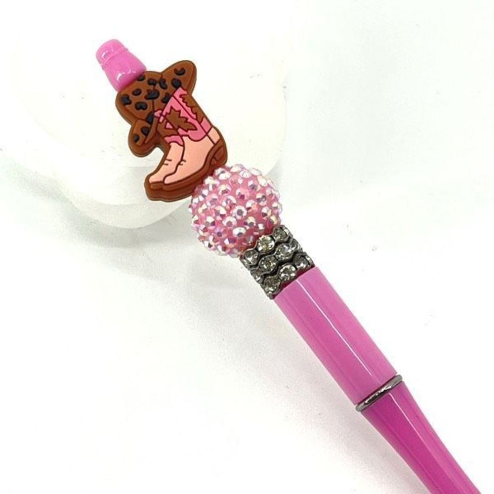 Cowboy boots hat country cowgirl handmade pen NEW beads rhinestone bling pink br
